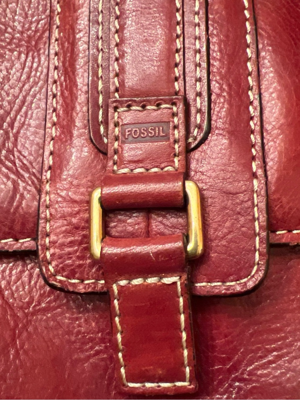 Vintage FOSSIL Sedona Red Saddle Leather Double Handle Handbag Purse - Picture 10 of 14